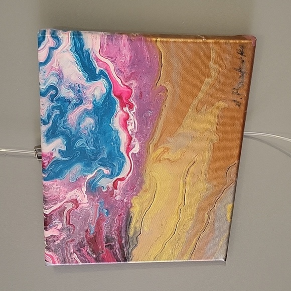 Acrylic Pour Paint on Black Canvas Painting - Picture 2 of 3
